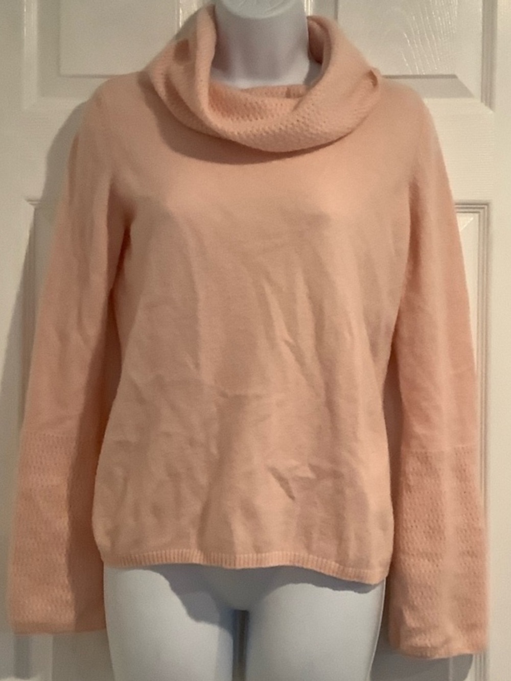FOLIO Women’s 100% Cashmere Pink Coastal Grandma Cowl Neck Fall Sweater M